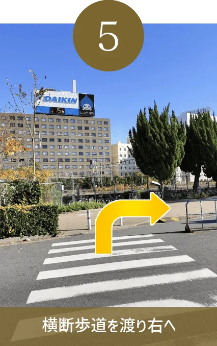 横断歩道を渡り右へ